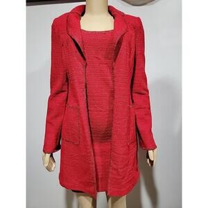St John Couture Black Label Size 4 Jacket Dress 2pc Dress Red Metallic Tweed #C7